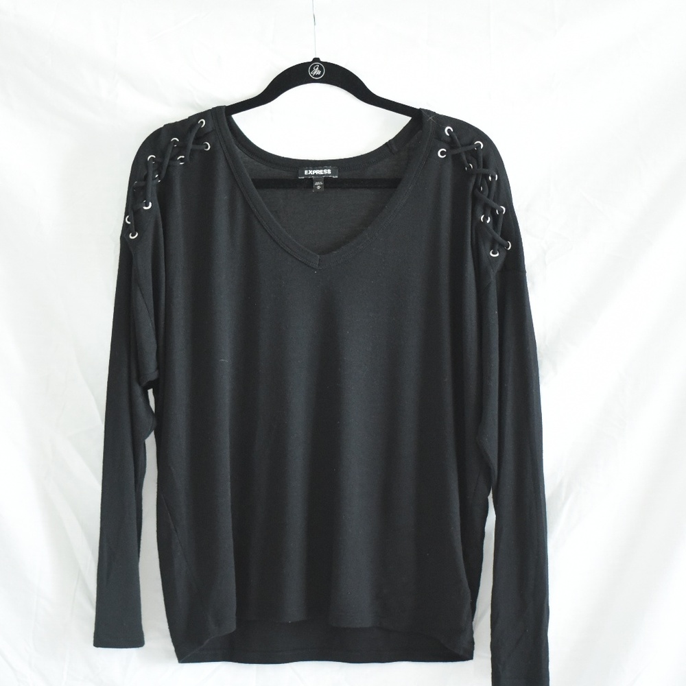 Express Black Long Sleeve V-Neck Top Size M